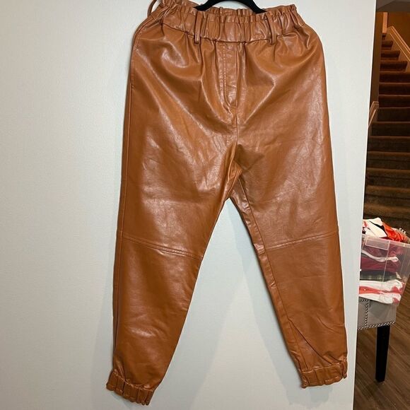 WAYF Faux Leather Paperbag Waist Pants M - Picture 2 of 9